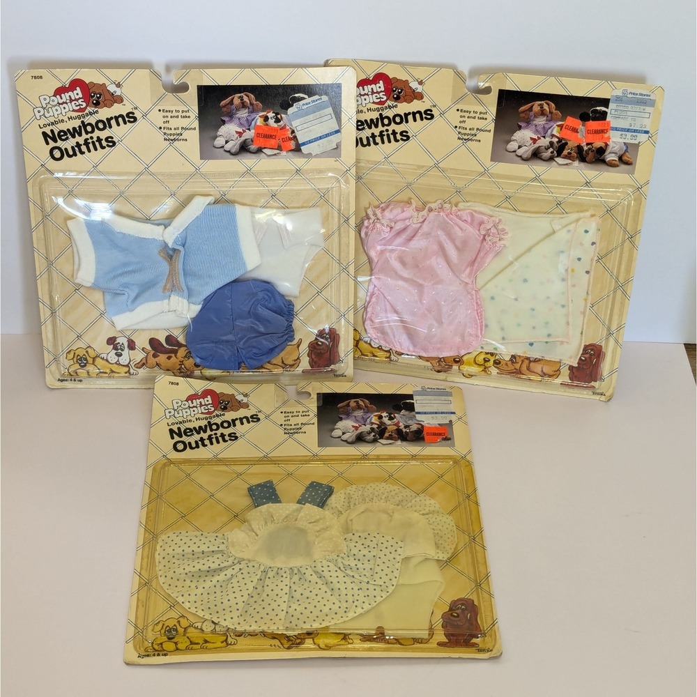 Vtg Tonka Pound Puppies Newborns Outfit Clothing Lot 3 Sealed Package 7808 1985